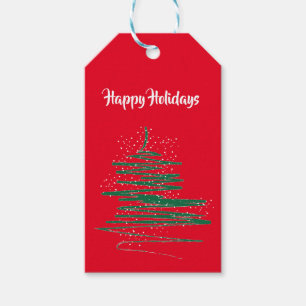 Happy Holidays Modern Whimsical Tree Red Gift Tags