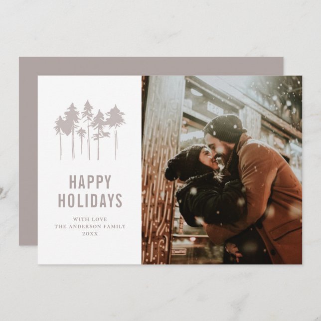 Happy holidays. Modern woodland Christmas pines Holiday Card (Front/Back)