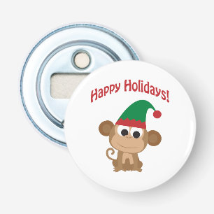 Happy Holidays! Monkey Christmas Elf Bottle Opener