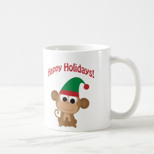 Happy Holidays! Monkey Christmas Elf Coffee Mug