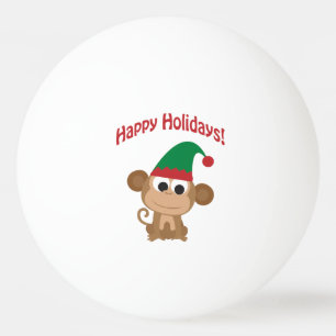 Happy Holidays! Monkey Christmas Elf Ping Pong Ball