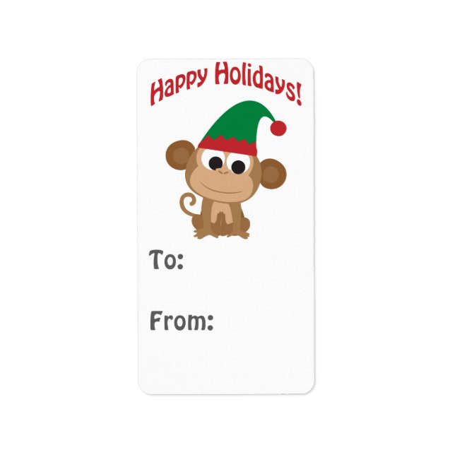 Happy Holidays! Monkey Elf Gift tag (Front)