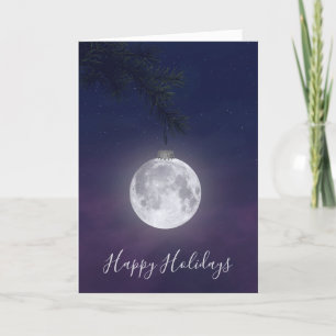 Happy Holidays Moon on Pine Bough Holiday Card