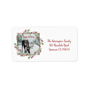 Happy Holidays Moose In Winter Snow Return Address Label