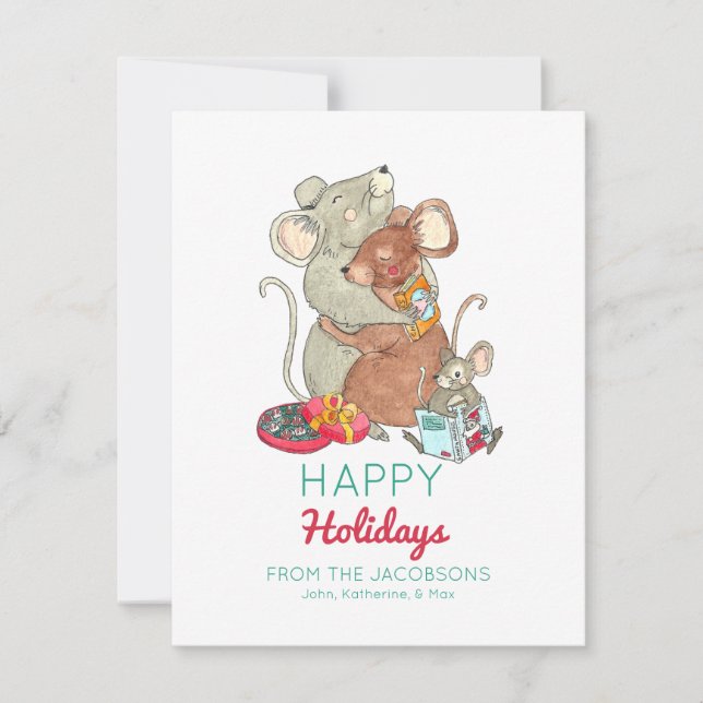 Happy Holidays Mouse Family Holiday Card (Front)