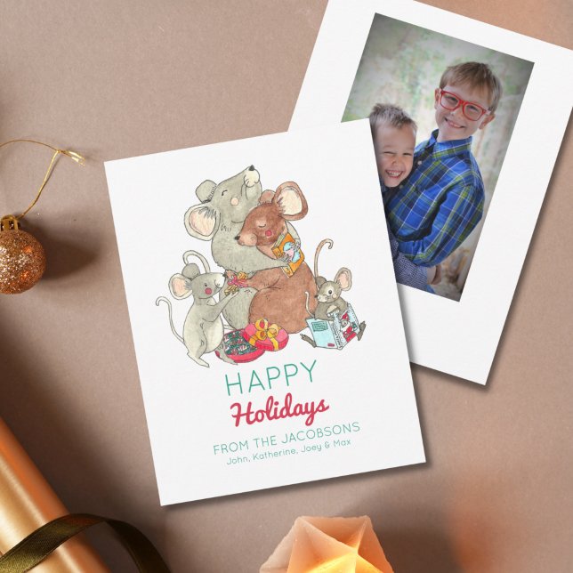 Happy Holidays Mouse Family Photo Holiday Card (Creator Uploaded)