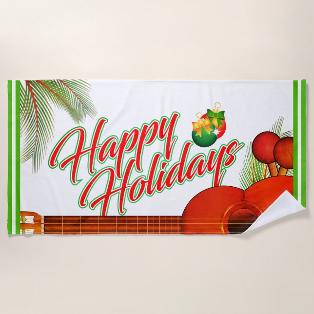 Happy Holidays / Musical Instruments Beach Towel (Front)
