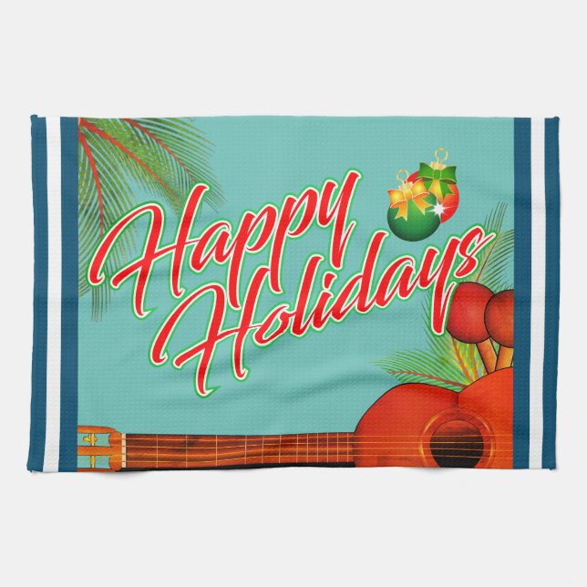 Happy Holidays / Musical Instruments Tea Towel (Horizontal)