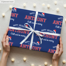 Happy Holidays Name Christmas Santa Hat Navy Red