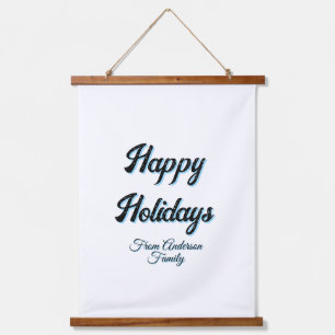 Happy holidays name family gifts stylish retro boh hanging tapestry
