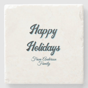 Happy holidays name family gifts stylish retro boh stone coaster