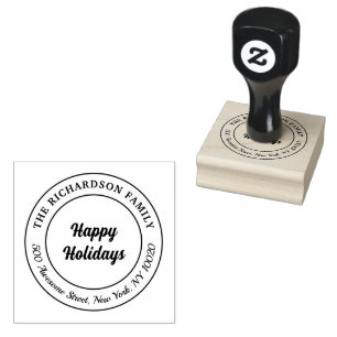Happy Holidays Name Fun Curved Text Return Address Rubber Stamp