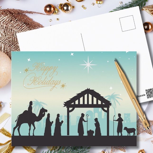 Happy Holidays Nativity Manger Scene Postcard (Creator Uploaded)