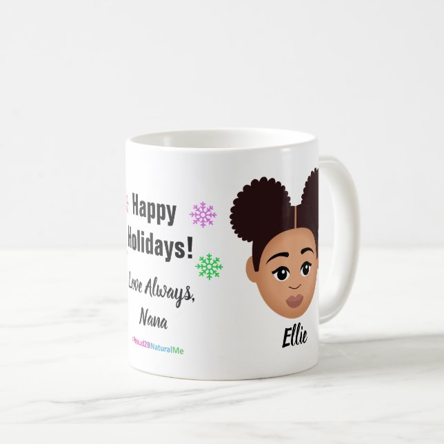 Happy Holidays Natural Hair Coffee Mug (Front Right)