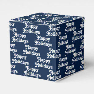 "Happy Holidays" navy blue white Holiday Gift Favour Box