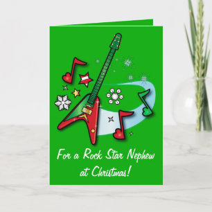 Happy Holidays Nephew with Guitar Holiday Card