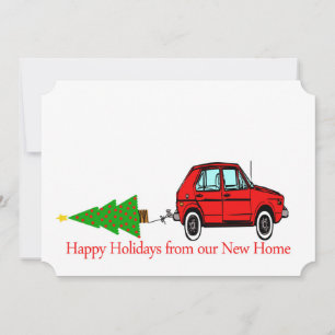 Happy Holidays New Home Car and tree Holiday Card