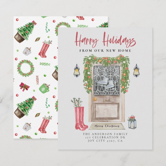 Happy Holidays New Home Christmas Door Moving Announcement (Front/Back)