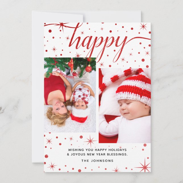 Happy Holidays & New Year Blessing 2-Photo Holiday Card (Front)