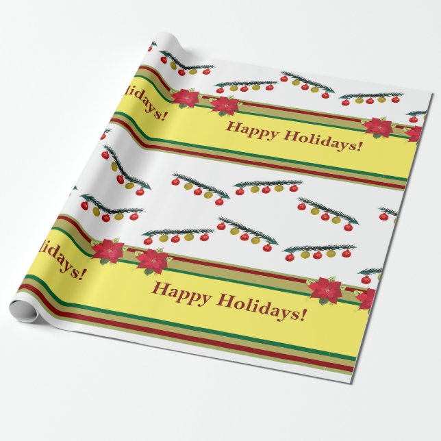 Happy Holidays - New Year, Christmas Wrapping Paper (Unrolled)