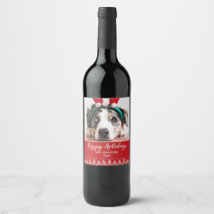 Happy Holidays Nordic Pattern Photo Wine Label
