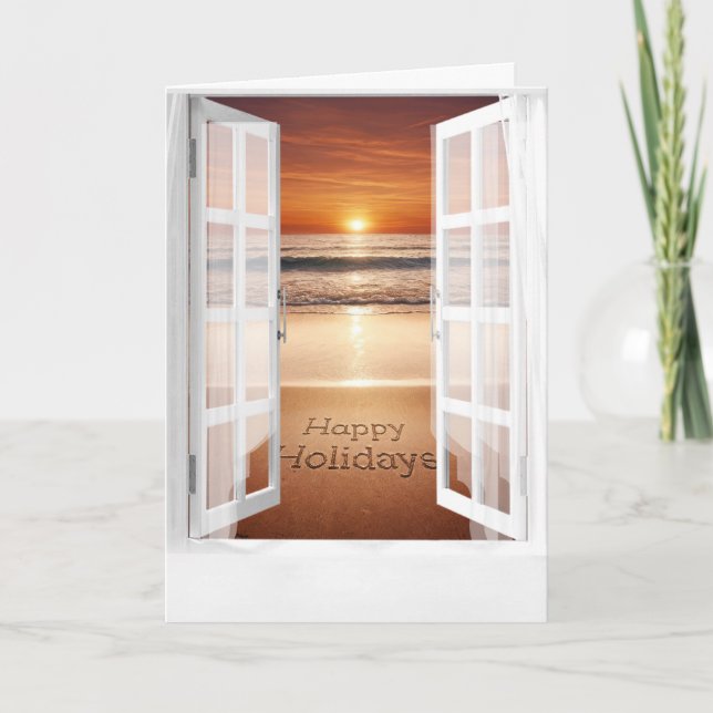 Happy Holidays Ocean View In Window Card (Front)