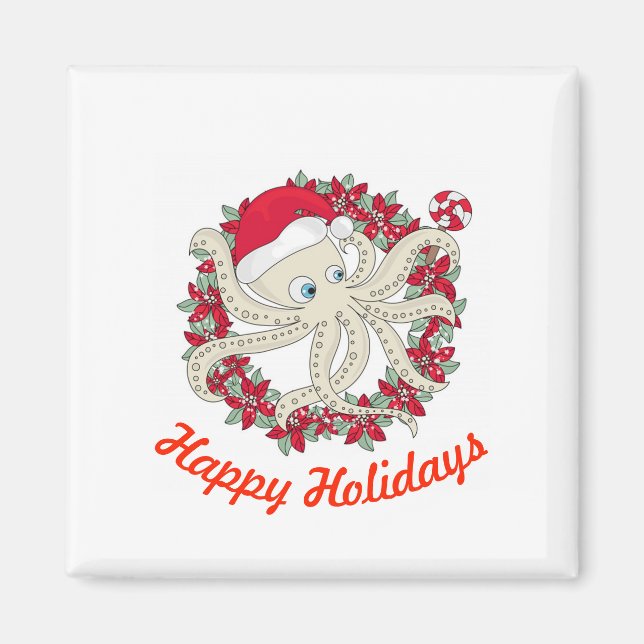 Happy Holidays Octopus Magnet (Front)