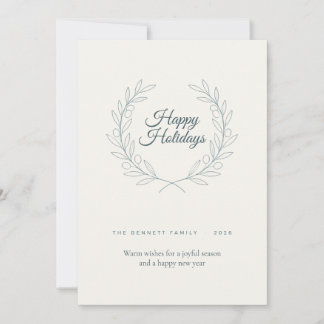 Happy Holidays Olive Wreath Minimalist Card