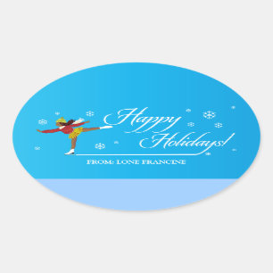 Happy Holidays on Ice Oval Sticker
