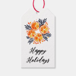 Happy Holidays Oranges Holiday Foliage Christmas Gift Tags