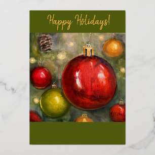 Happy Holidays Ornament Greeting Card Red and Gree