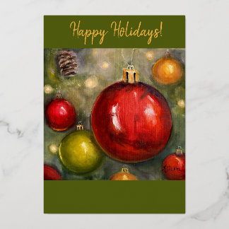 Happy Holidays Ornament Greeting Card Red and Gree