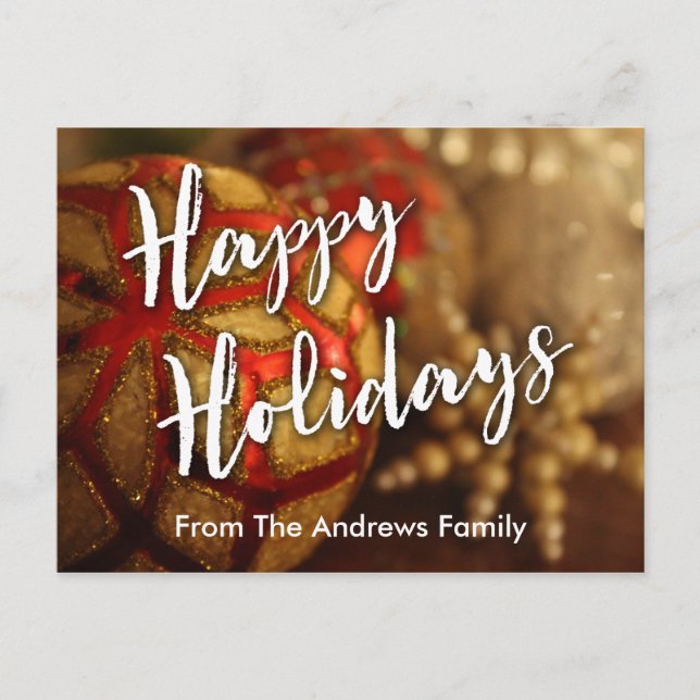 Happy Holidays Ornaments Photo & Typography Holiday Postcard (Front)