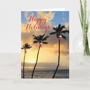 Happy Holidays Palm Trees & Stockings Card