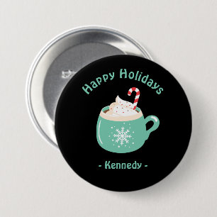 Happy Holidays Pastel Blue Hot Chocolate Cup 7.5 Cm Round Badge