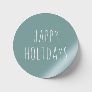 Happy Holidays. Pastel pale blue cute Christmas Classic Round Sticker