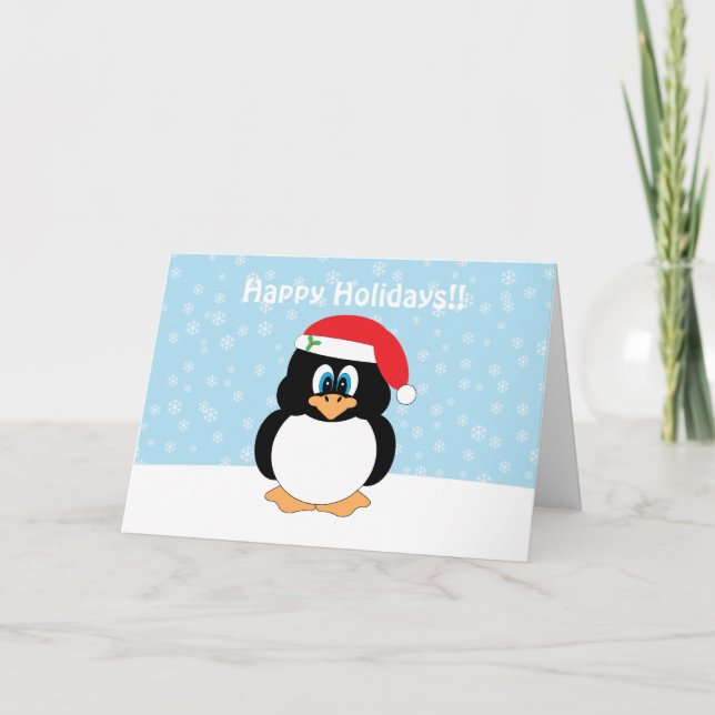 Happy Holidays Penguin Christmas Card (Front)