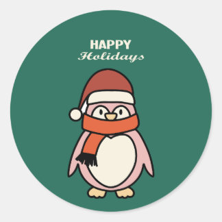 happy holidays penguin xmas celebration classic round sticker
