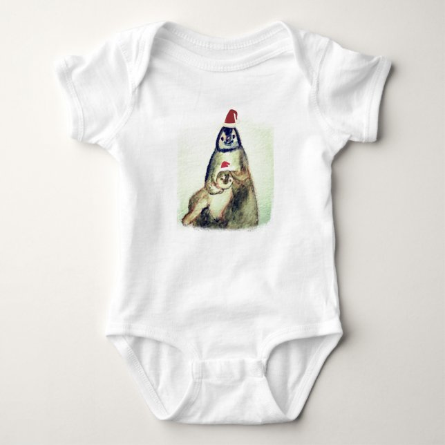 Happy Holidays ,Penguins Baby Bodysuit (Front)