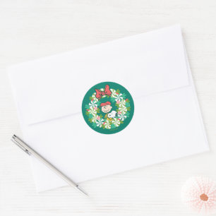 Happy Holidays Peppermint Candy Wreath Classic Round Sticker
