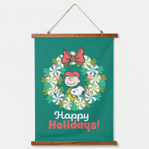 Happy Holidays   Peppermint Candy Wreath Hanging Tapestry