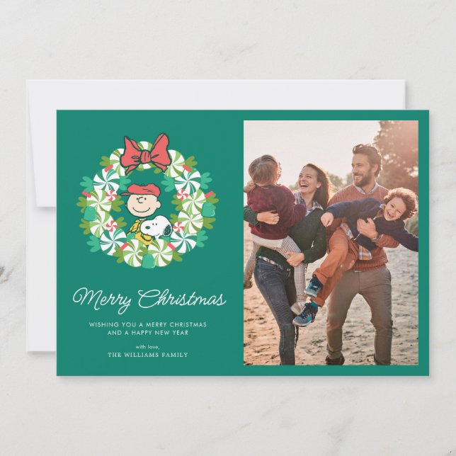 Happy Holidays | Peppermint Candy Wreath Holiday Card (Front)
