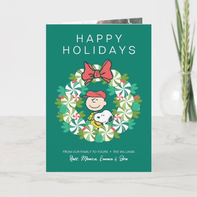 Happy Holidays | Peppermint Candy Wreath Holiday Card (Front)