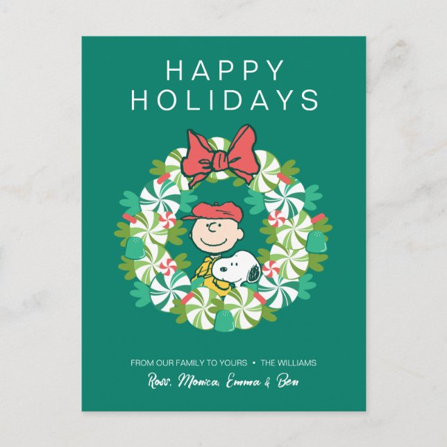 Happy Holidays | Peppermint Candy Wreath Holiday Postcard (Front)