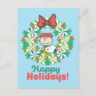 Happy Holidays   Peppermint Candy Wreath Holiday Postcard