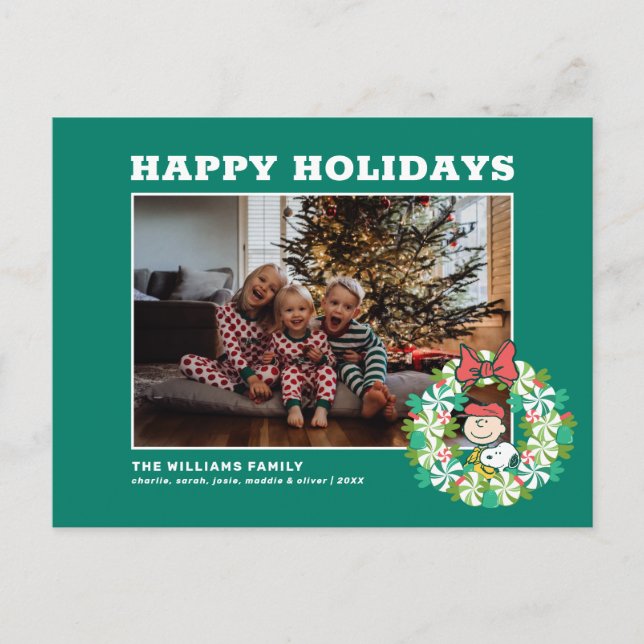 Happy Holidays | Peppermint Candy Wreath Holiday Postcard (Front)