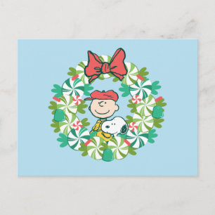 Happy Holidays   Peppermint Candy Wreath Holiday Postcard