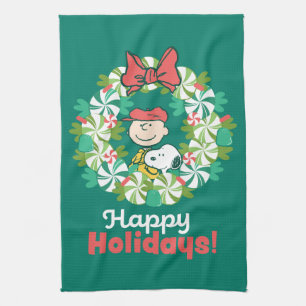Happy Holidays   Peppermint Candy Wreath Tea Towel