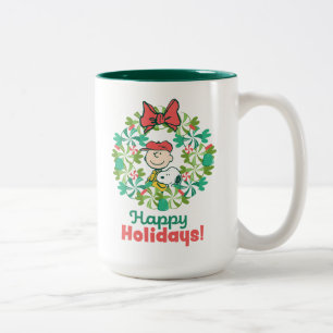 Happy Holidays   Peppermint Candy Wreath Two-Tone Coffee Mug