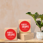 Happy Holidays | Personalised Bold Red Christmas Classic Round Sticker<br><div class="desc">Modern Minimalist Happy Holidays Simple Name Classic Round Sticker in Red</div>